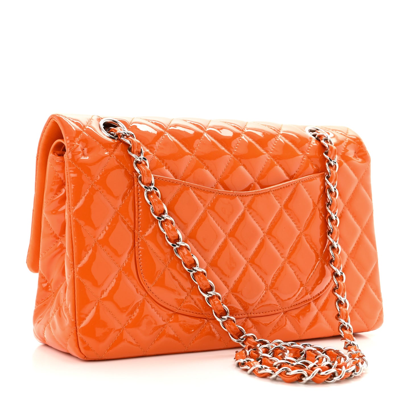 Patent Quilted Medium Double Flap Orange