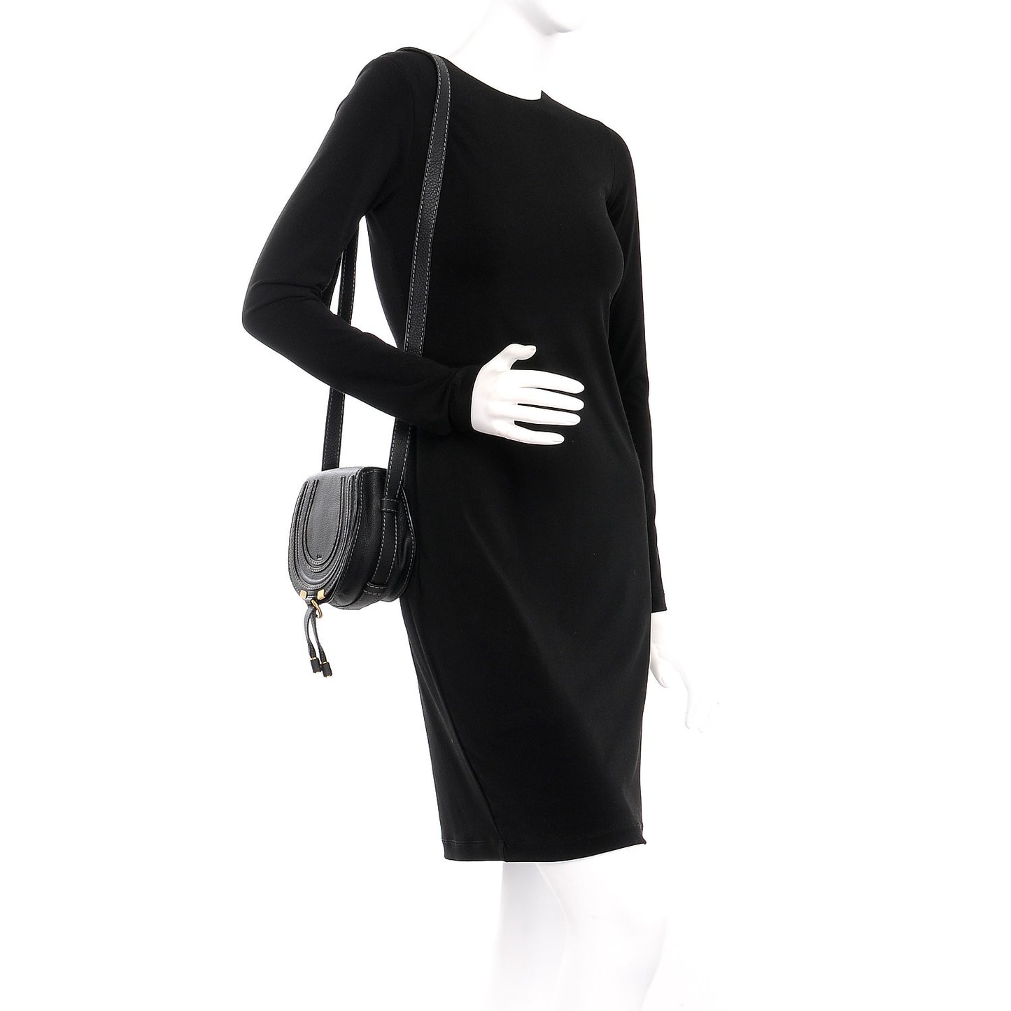 Calfskin Mini Marcie Round Crossbody Bag Black