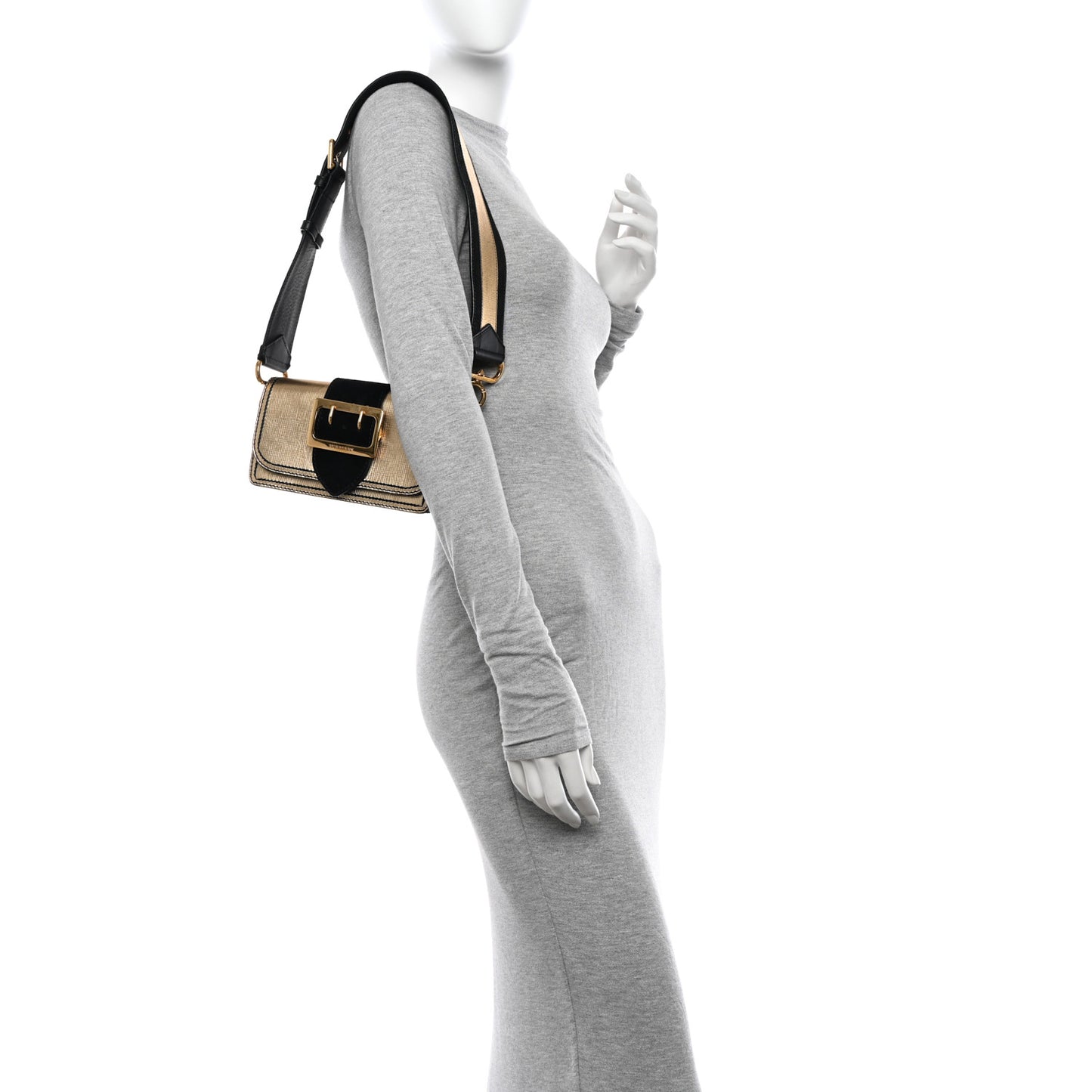 Metallic Calfskin Small Madison Buckle Bag Gold
