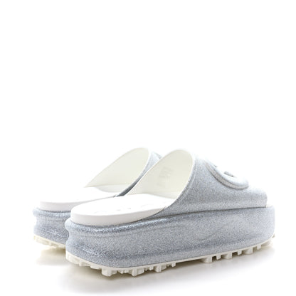 Gucci Glitter Rubber Womens Interlocking G Platform 42mm Slide Sandals 41 Silver 5 of 9