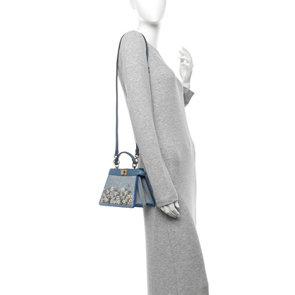 Fendi Denim Nappa Floral Embroidered Petite Peekaboo I SEE U Satchel Blue 2 of 9