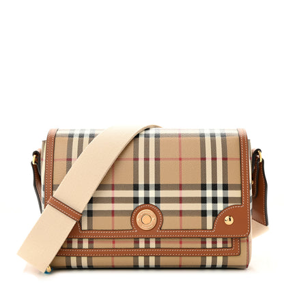 Burberry Coated Canvas Calfskin Vintage Check Medium Note Crossbody Bag Briar Brown 1 of 10