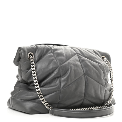 Saint Laurent Calfskin Quilted Medium Loulou Puffer Monogram Chain Satchel Storm 3 of 12