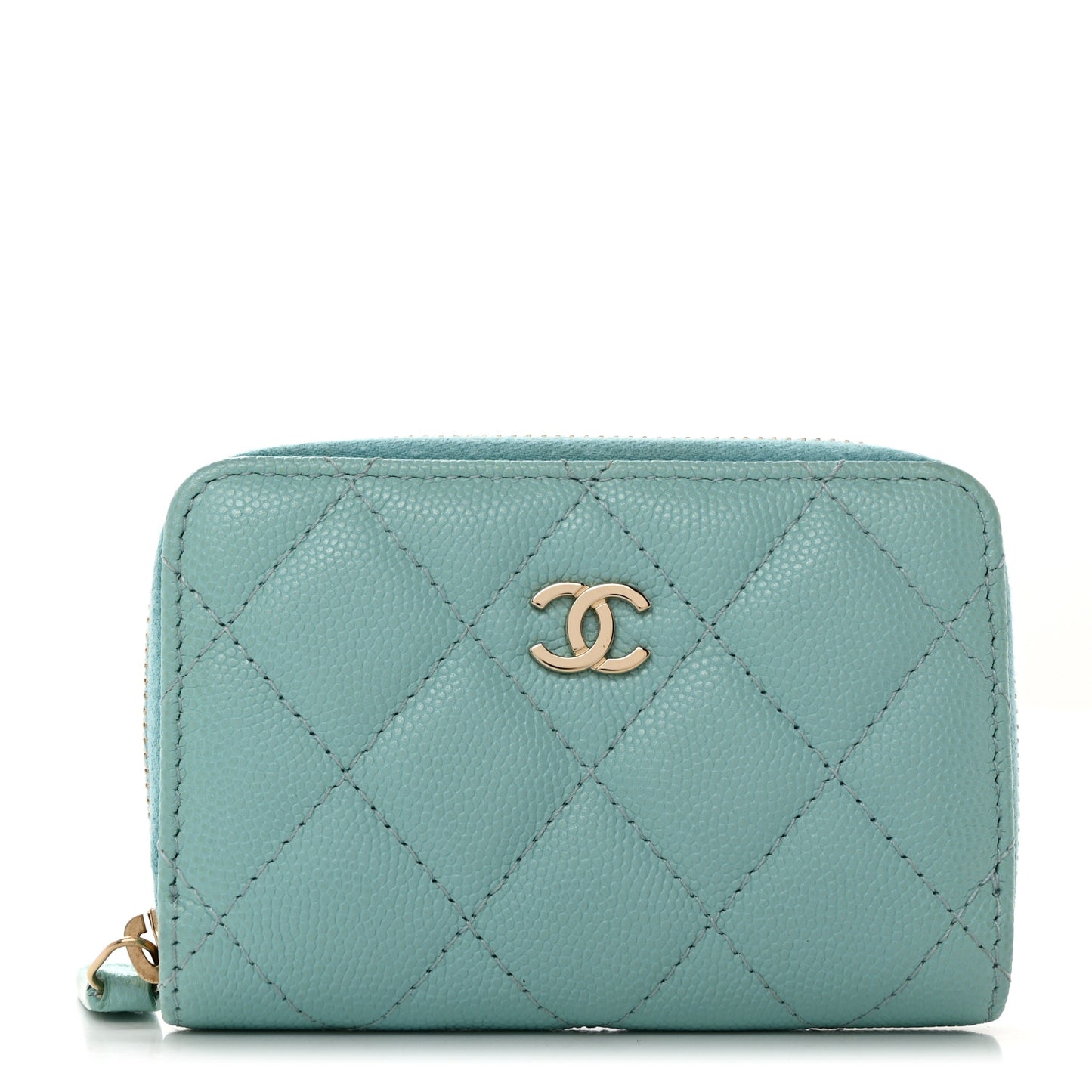 Caviar Quilted Zip Coin Purse Light Blue