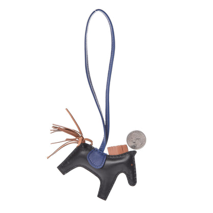 Hermes Milo Lambskin Grigri Rodeo Horse Bag Charm PM Black Bleu Saphir Gold 2 of 5