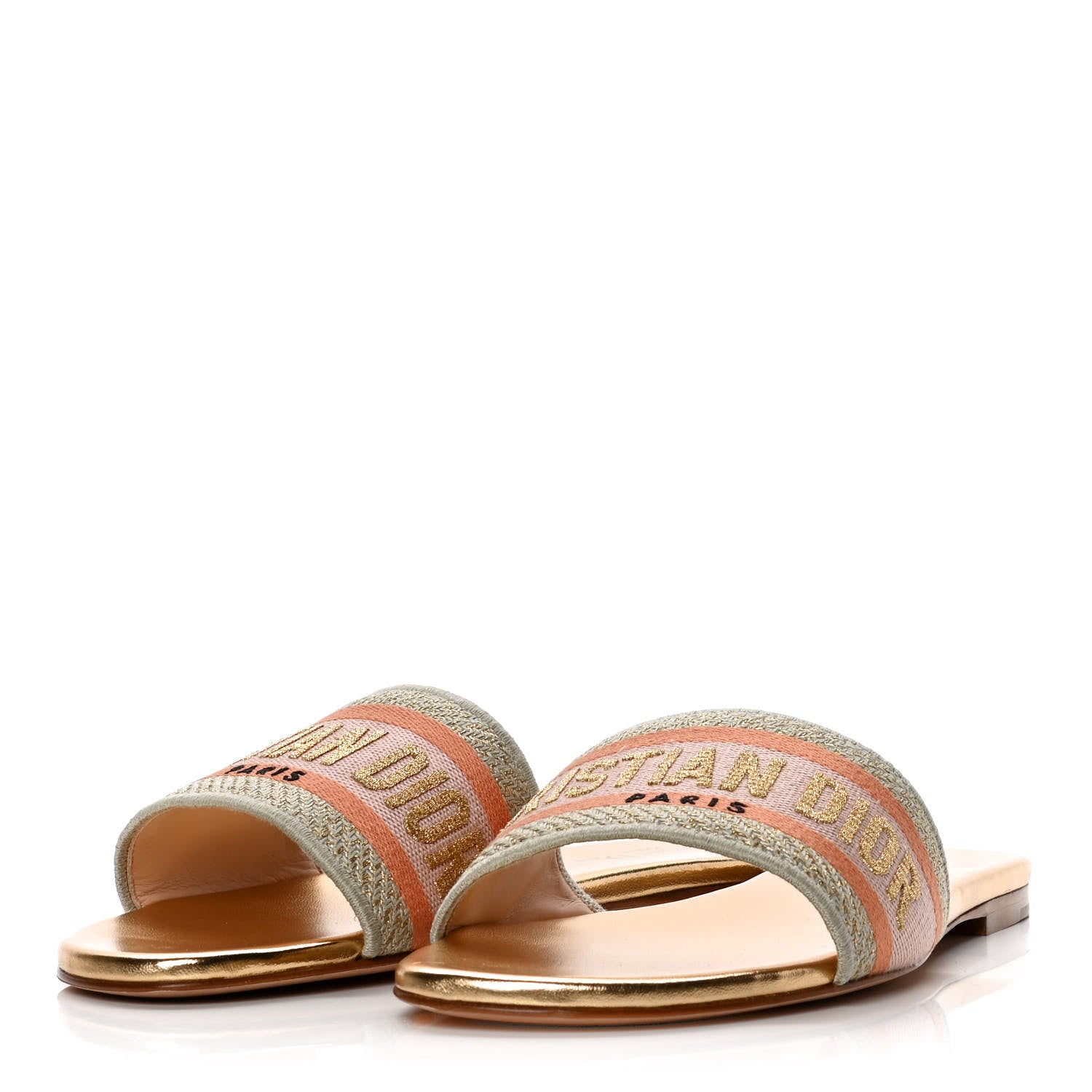 Christian Dior Canvas Lurex Embroidered Dway Flat Slide Sandals 39 Platinum 3 of 10