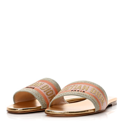 Christian Dior Canvas Lurex Embroidered Dway Flat Slide Sandals 39 Platinum 3 of 10