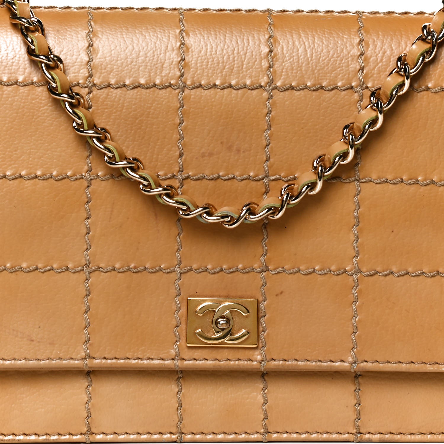 Chanel Calfskin Square Stitched Wallet On Chain WOC Beige 9 of 13