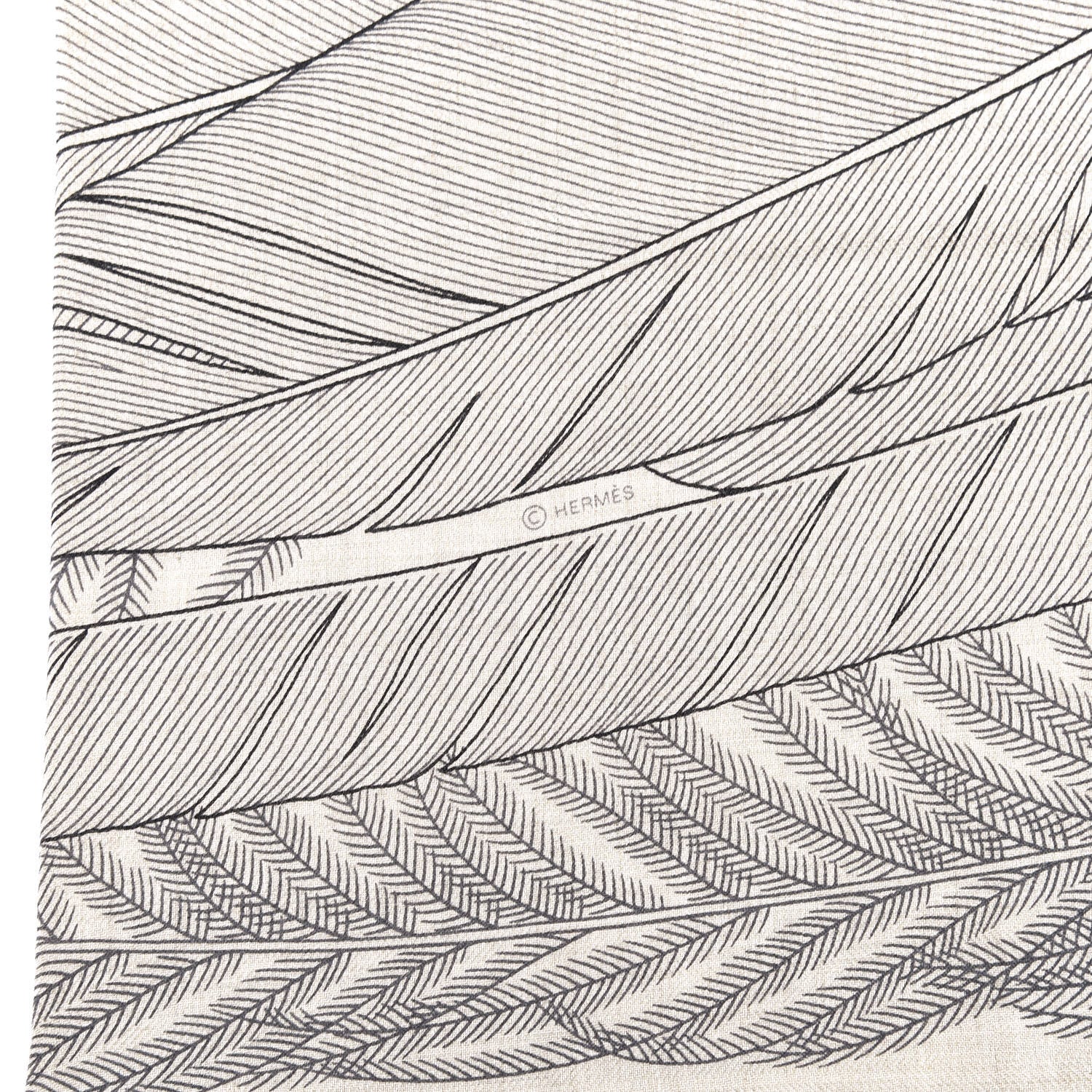 Hermes Cashmere Silk Plumes En Fete Shawl 140 Naturel Black 6 of 6