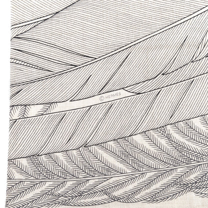 Hermes Cashmere Silk Plumes En Fete Shawl 140 Naturel Black 6 of 6