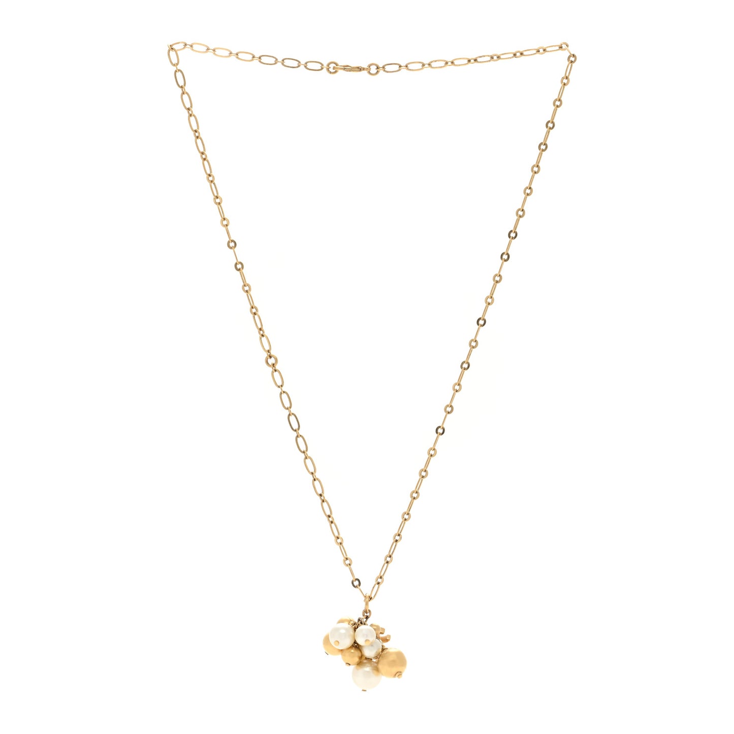 Pearl Cluster CC Pendant Necklace Gold