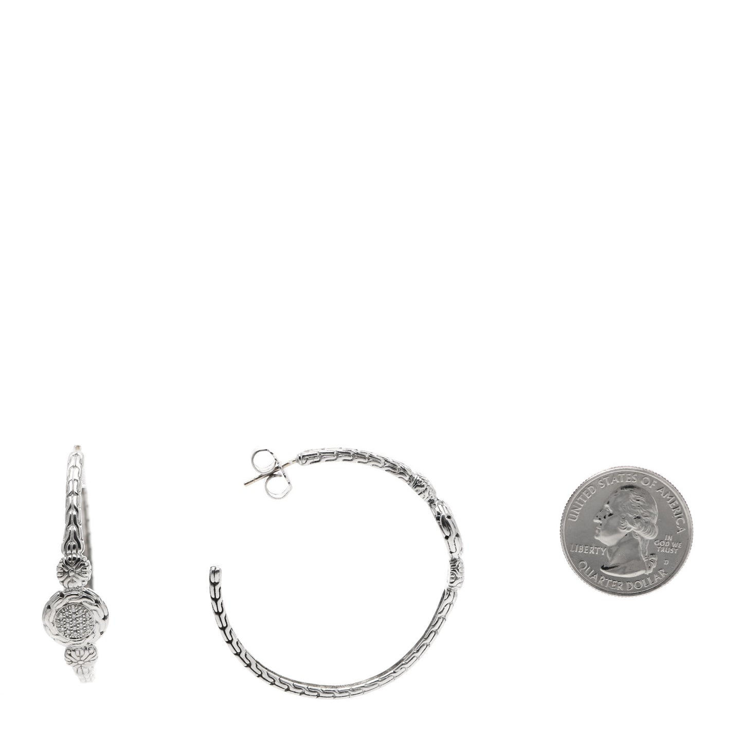 Sterling Silver Diamond Classic Chain Circle Large Hoop Earrings