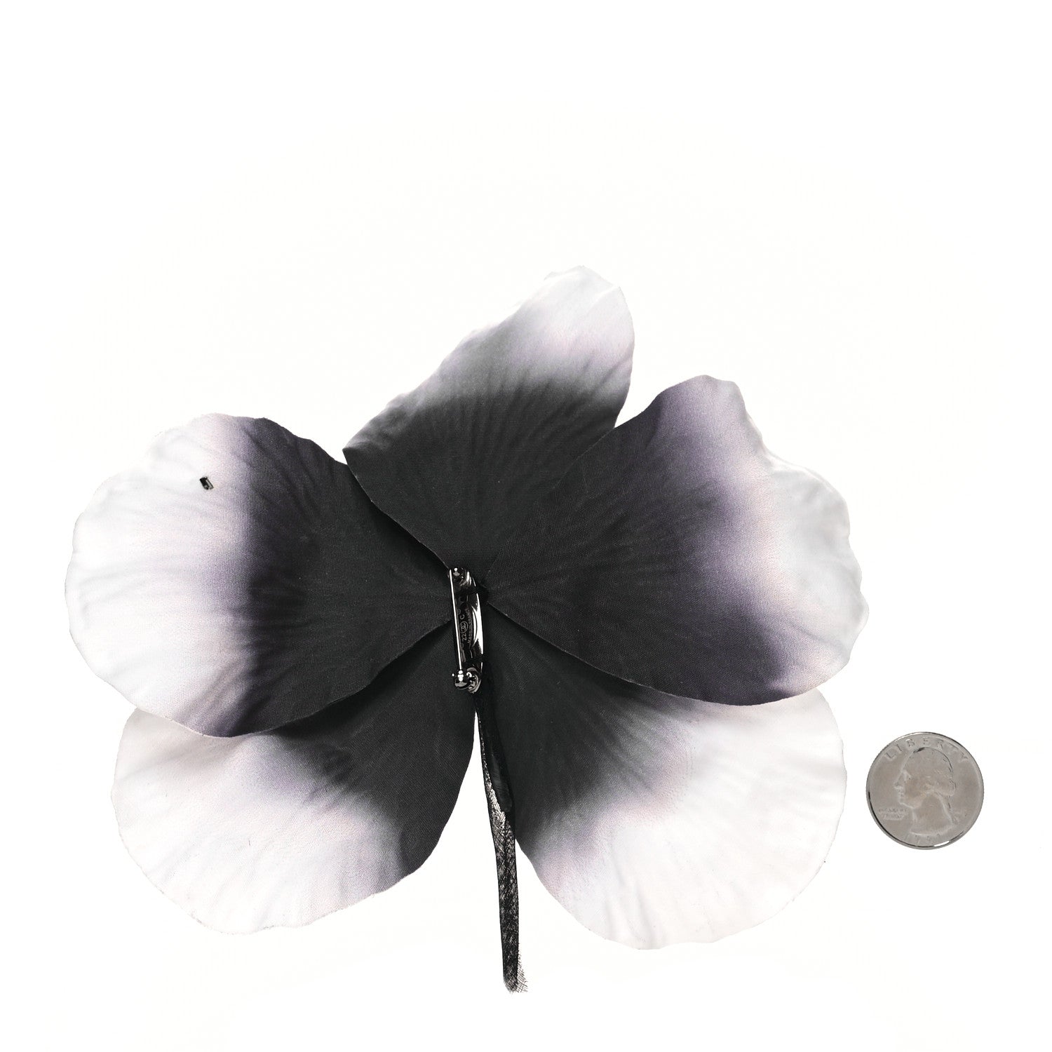 Chanel Silk Flower Pin Brooch Black White 2 of 4