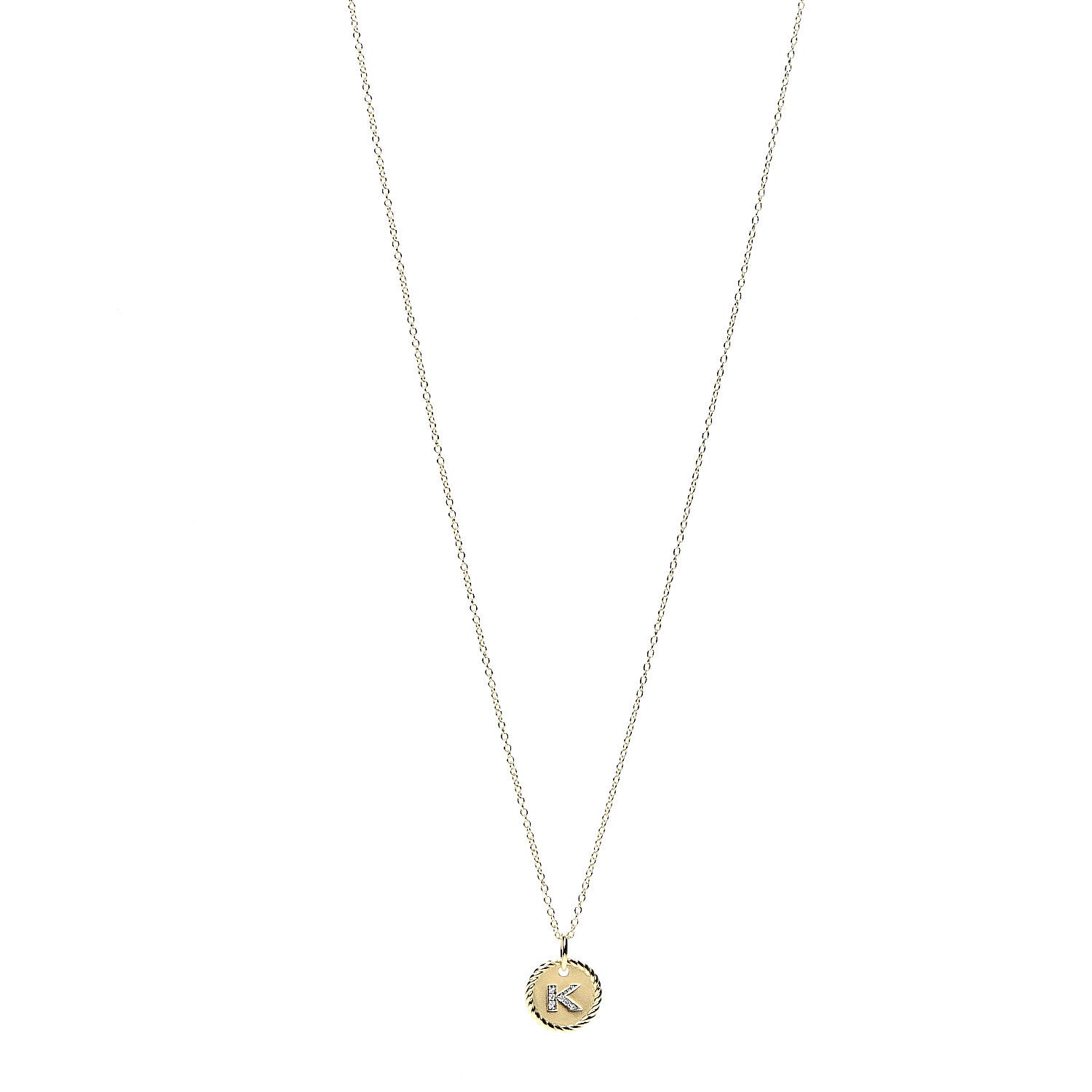 David Yurman 18K Yellow Gold Diamond Initial K Charm Pendant Necklace 1 of 5