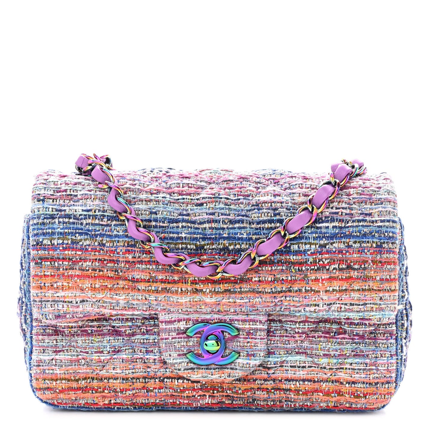 Tweed Quilted Mini Rectangular Flap Blue Pink Orange