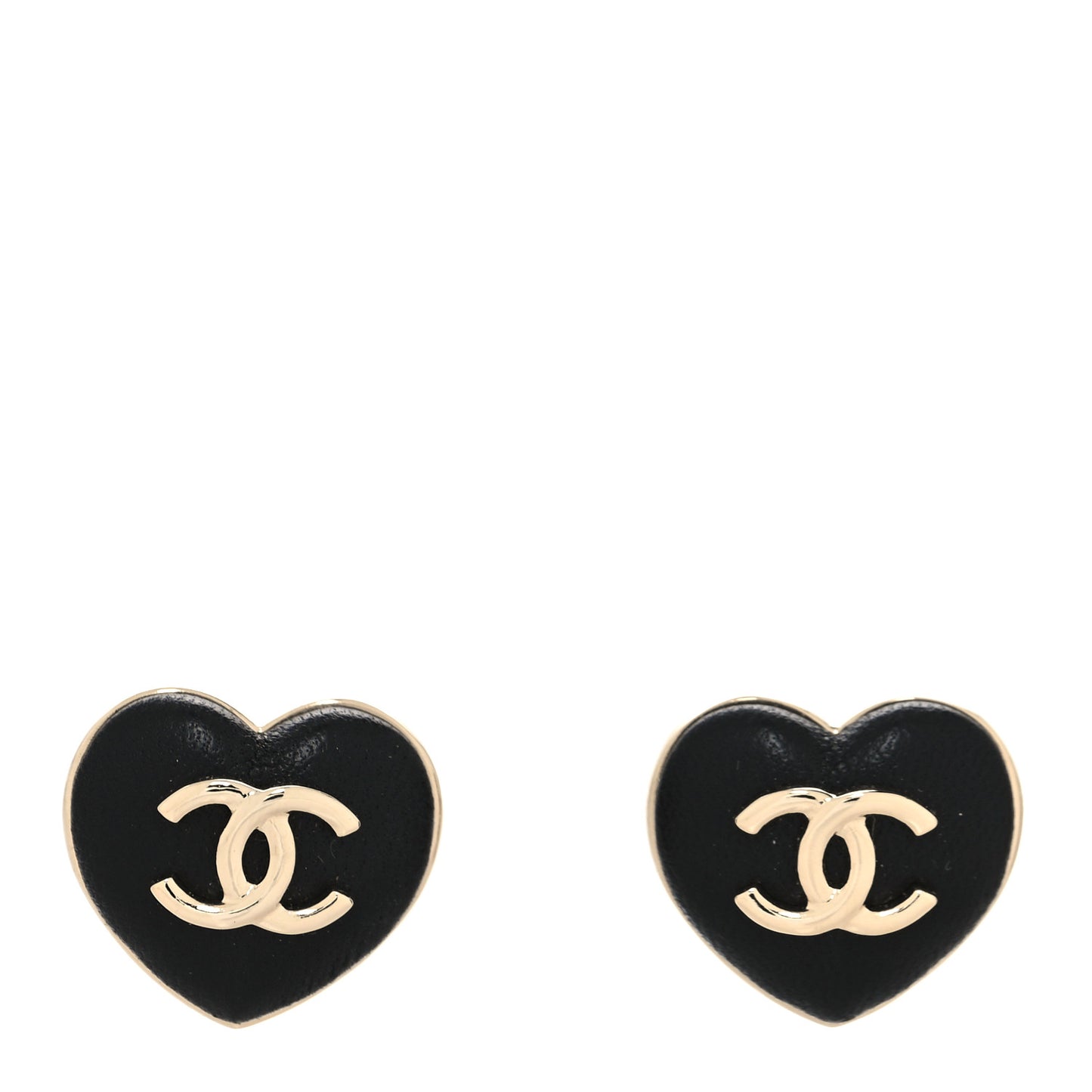 Lambskin CC Heart Earrings Black Gold