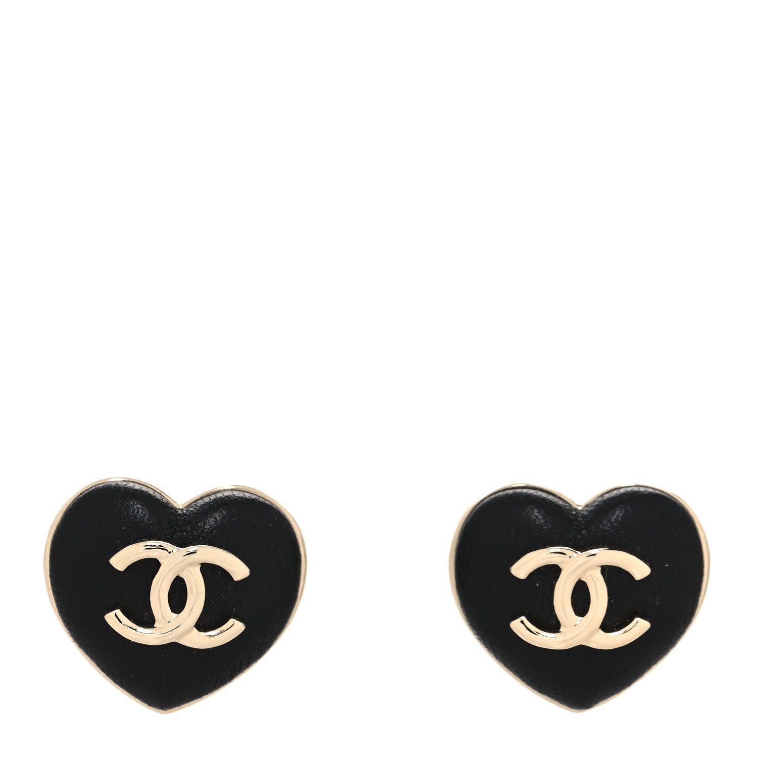 Chanel Lambskin CC Heart Earrings Black Gold 1 of 4