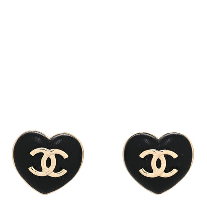 Chanel Lambskin CC Heart Earrings Black Gold 1 of 4