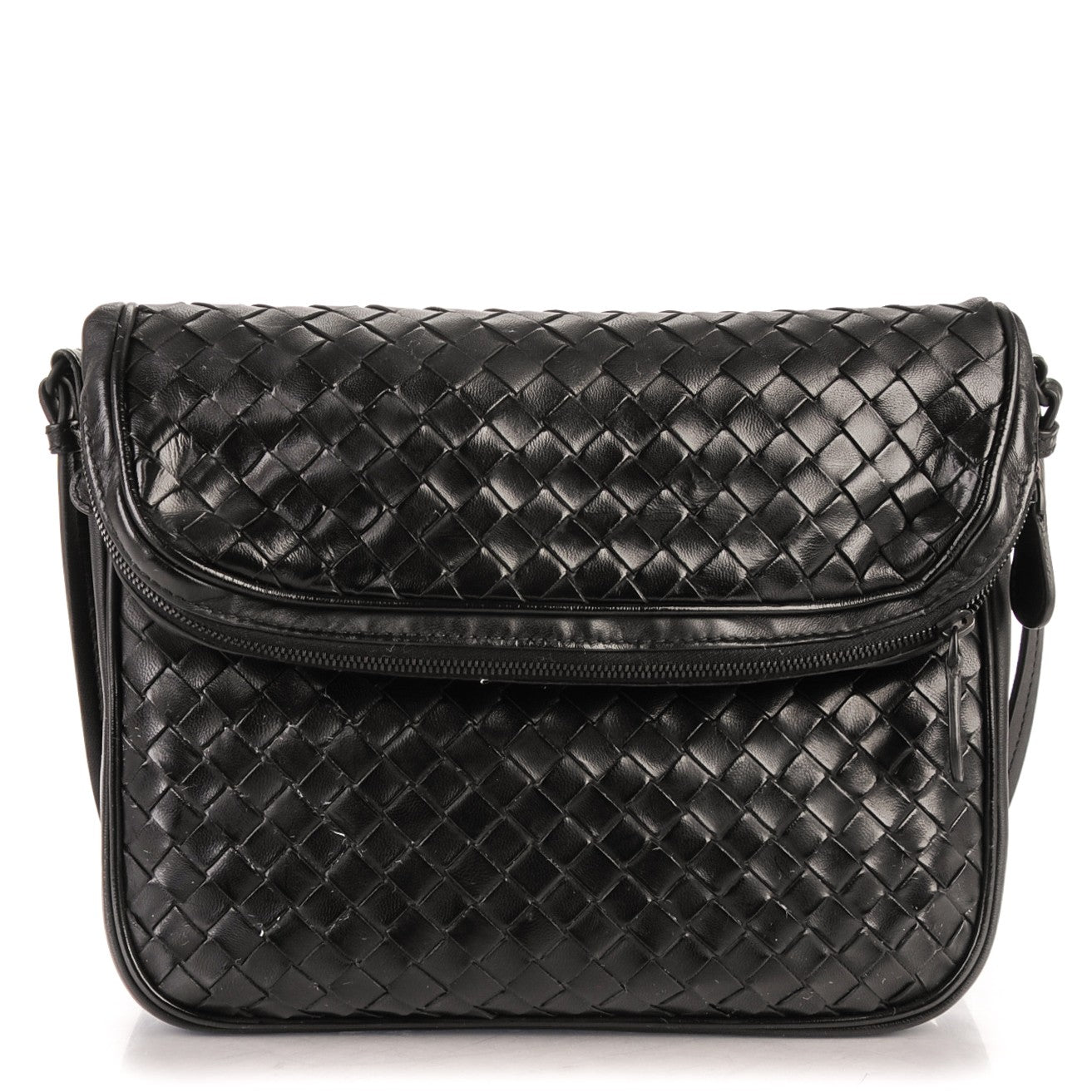 Nappa Intrecciato Flap Crossbody Nero Black
