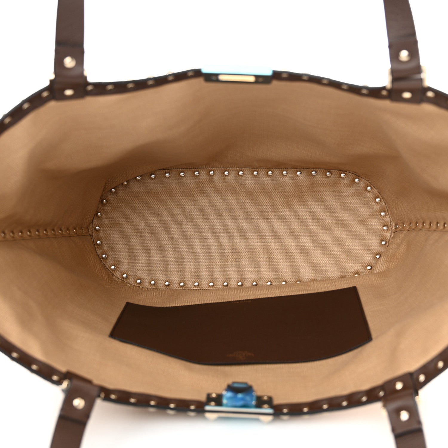 Valentino Garavani Synthetic Raffia Calfskin Rockstud Garden Tote Bag Tobacco Cacao 5 of 9