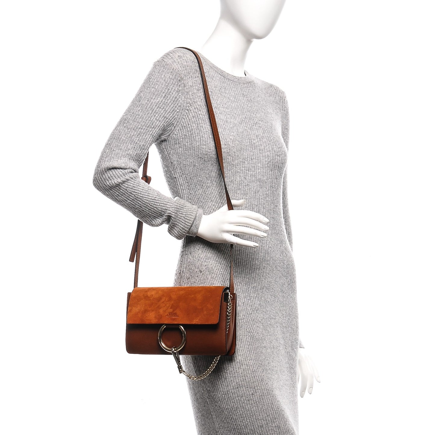 Suede Calfskin Small Faye Shoulder Bag Tobacco