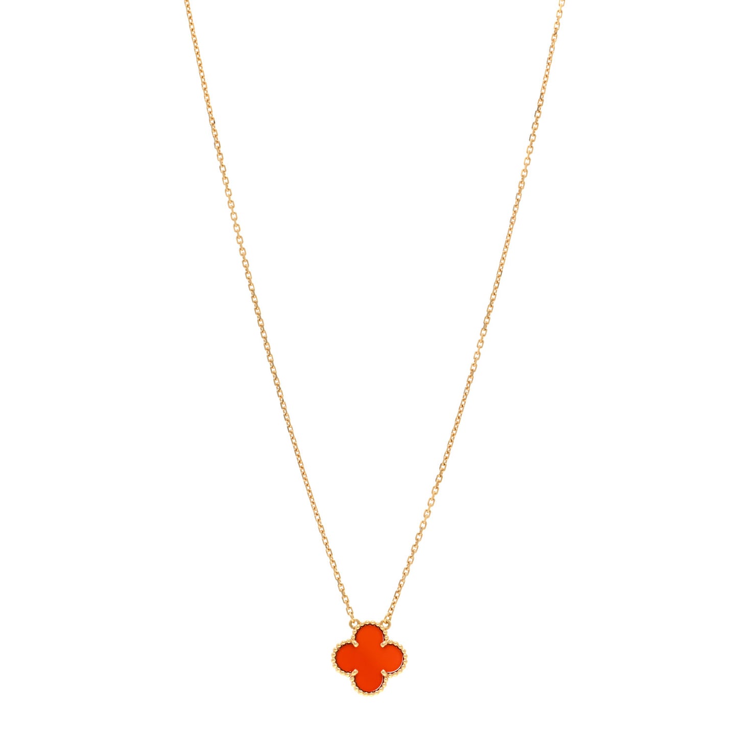 18K Yellow Gold Carnelian Vintage Alhambra Pendant Necklace