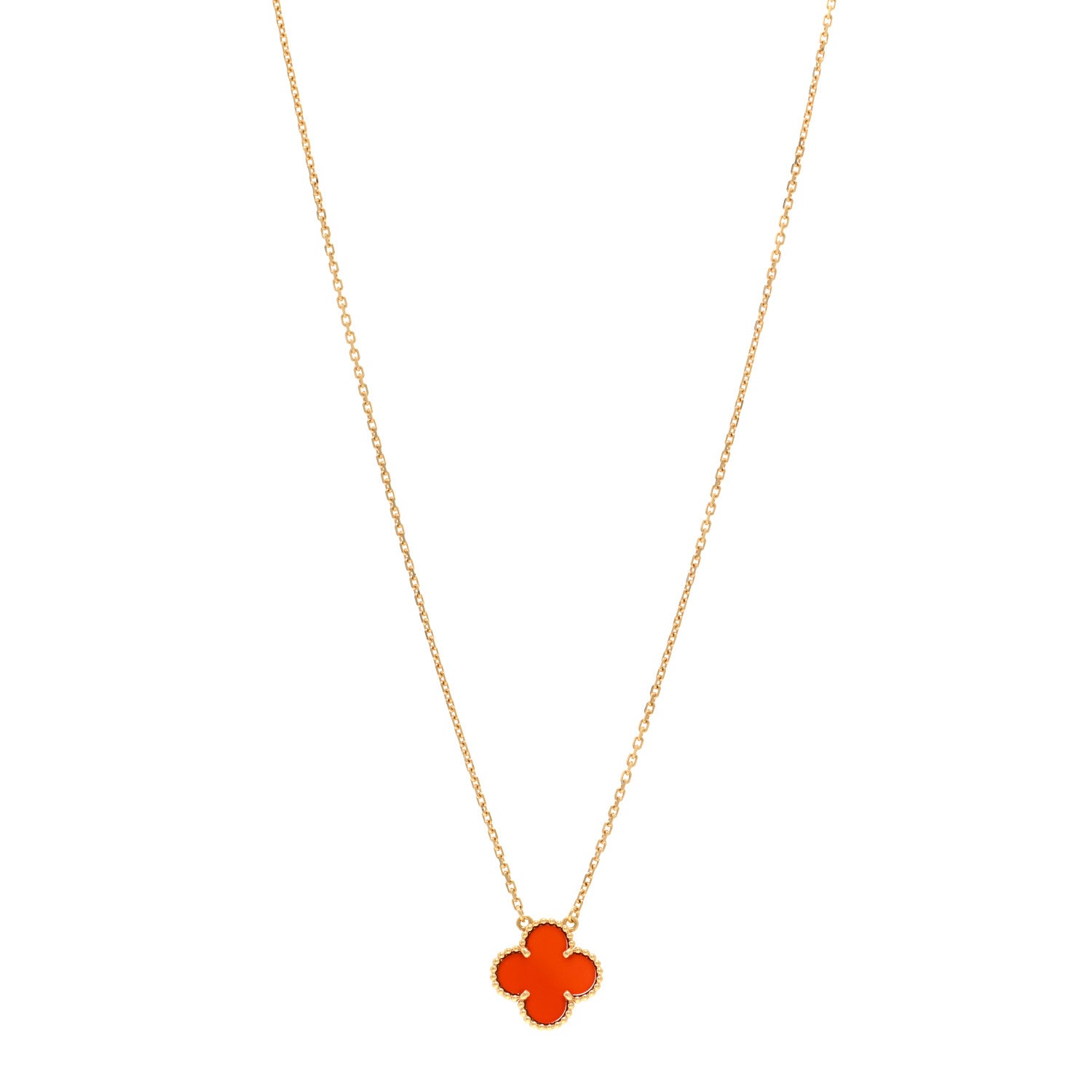Van Cleef & Arpels 18K Yellow Gold Carnelian Vintage Alhambra Pendant Necklace 1 of 6
