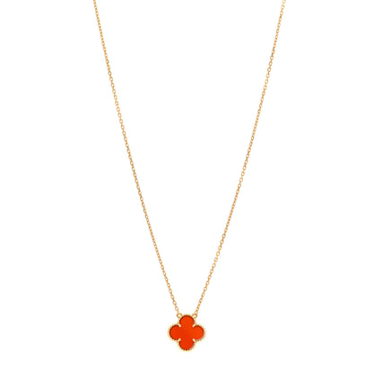 Van Cleef & Arpels 18K Yellow Gold Carnelian Vintage Alhambra Pendant Necklace 1 of 6