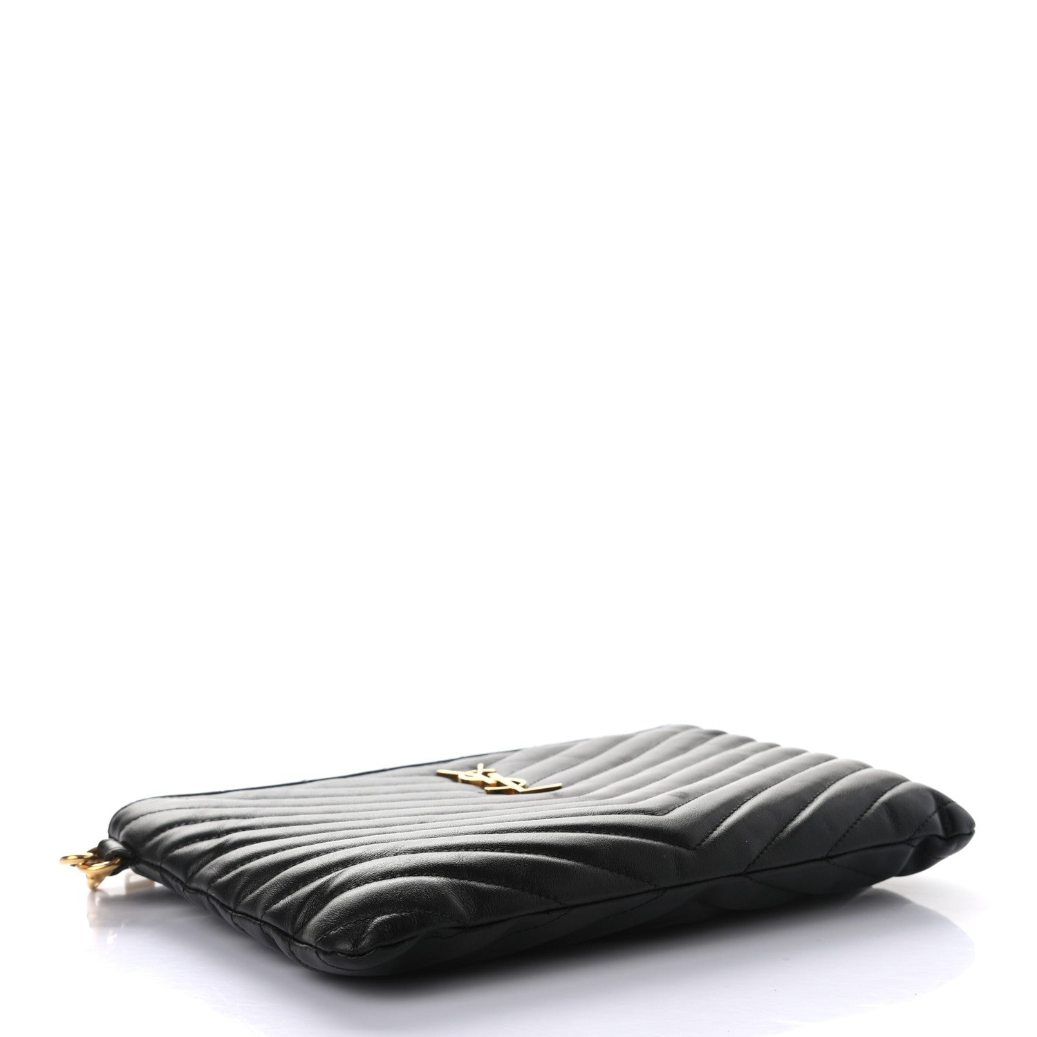 Saint Laurent Calfskin Matelasse Chevron Monogram A5 Wristlet Black 4 of 7