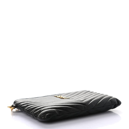 Saint Laurent Calfskin Matelasse Chevron Monogram A5 Wristlet Black 4 of 7