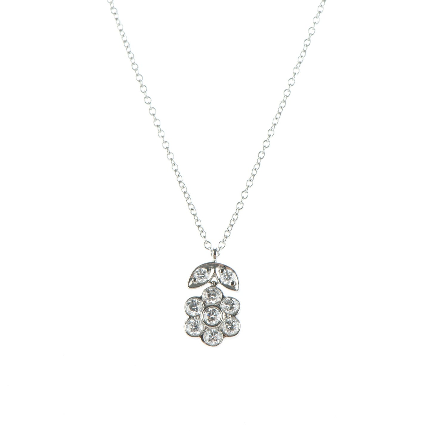 Platinum Diamond Flower Blossom Pendant Necklace