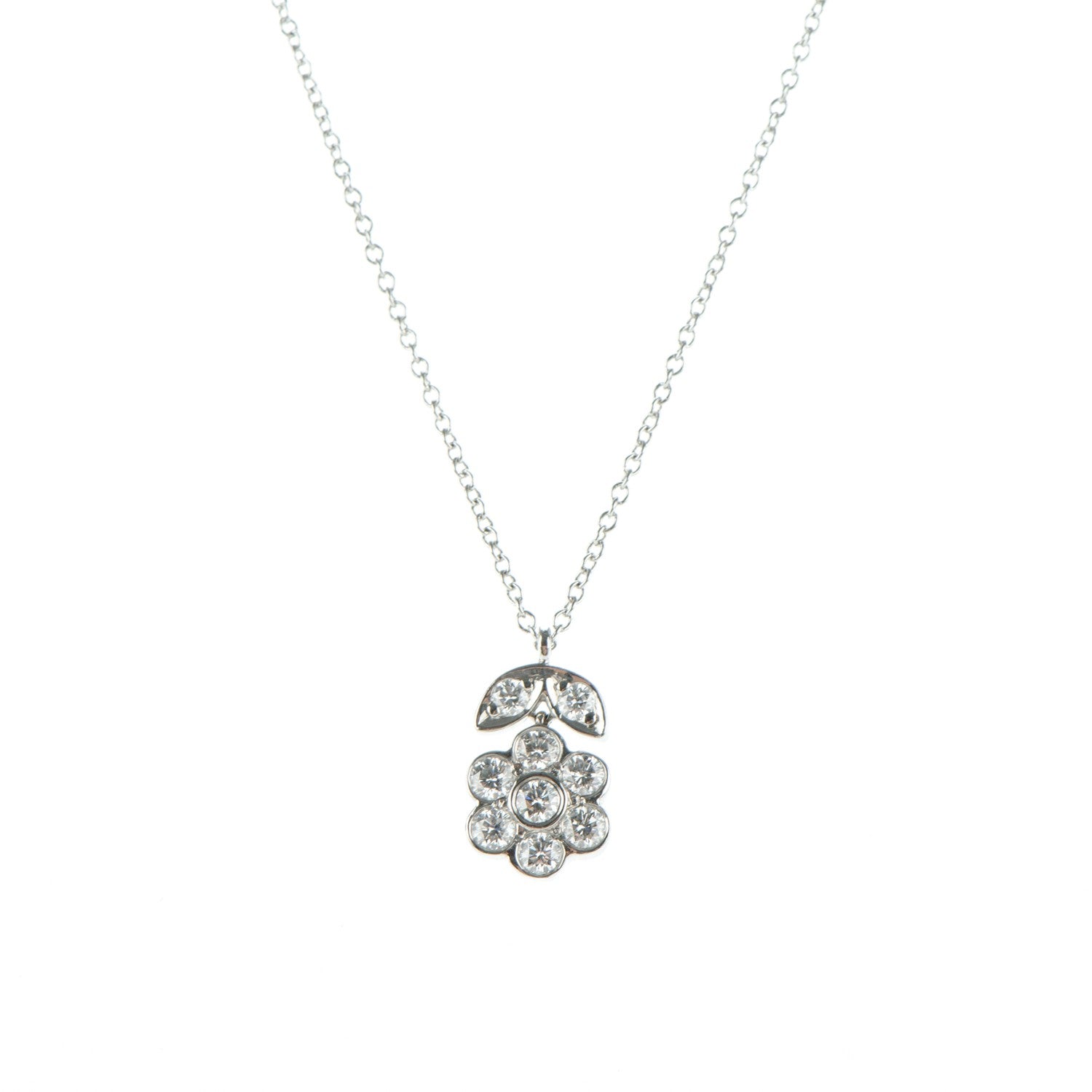 Tiffany Platinum Diamond Flower Blossom Pendant Necklace 3 of 5