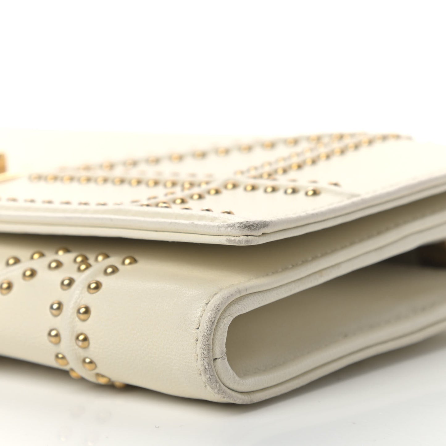 Calfskin Studded Diorama Croisiere Chain Wallet White