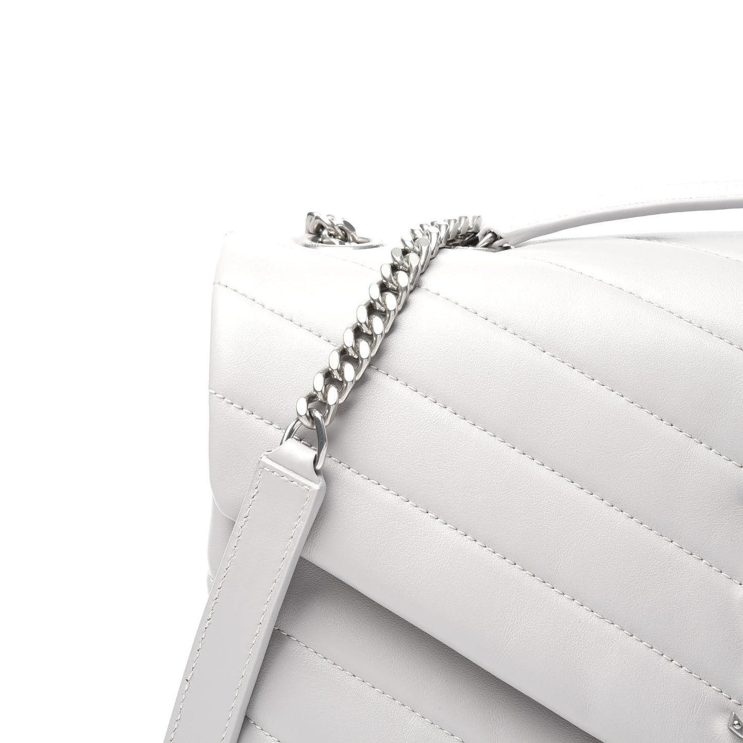 Calfskin Y Quilted Monogram Medium Loulou Chain Satchel White