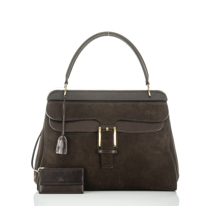 Gucci Calfskin Suede Top Handle Satchel Dark Brown 8 of 8