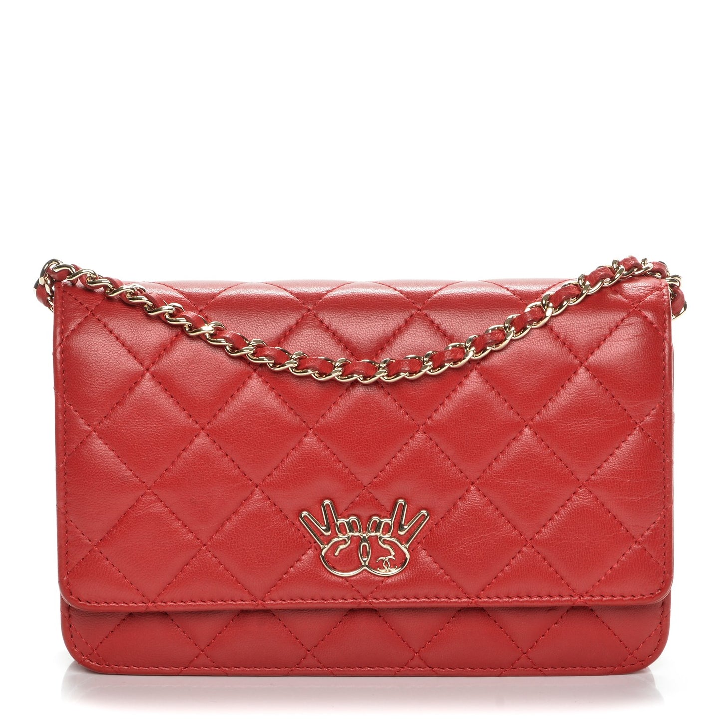 Lambskin Emoticon Wallet on Chain WOC Red