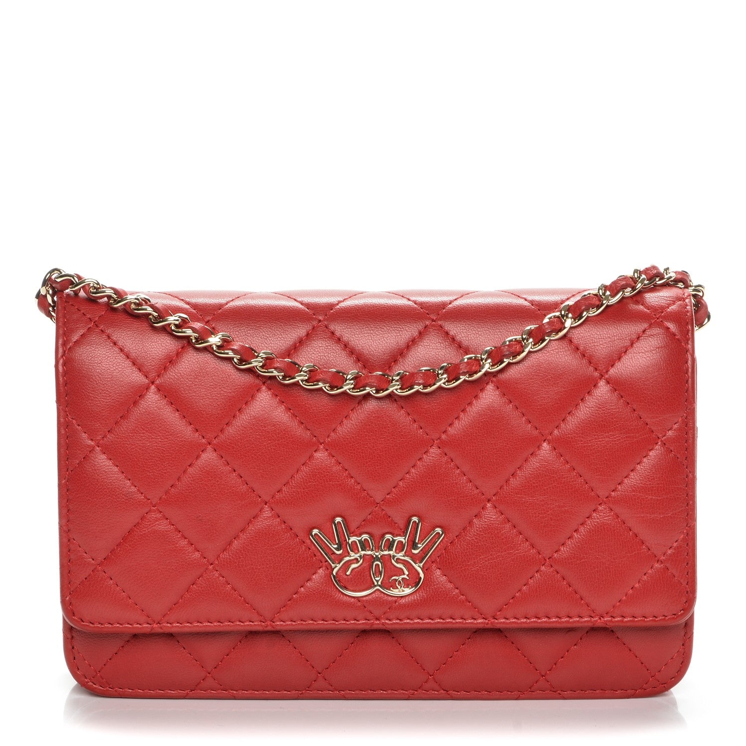 Chanel Lambskin Emoticon Wallet on Chain WOC Red 1 of 8