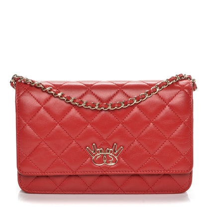 Chanel Lambskin Emoticon Wallet on Chain WOC Red 1 of 8