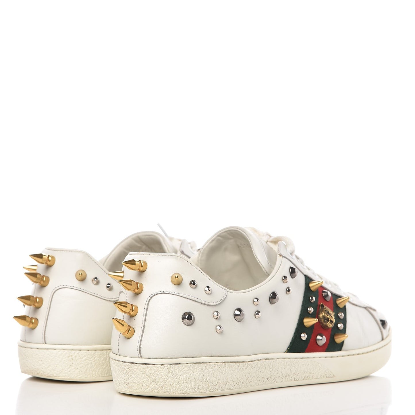 Mens Calfskin Web Studded Ace Sneakers 9 White