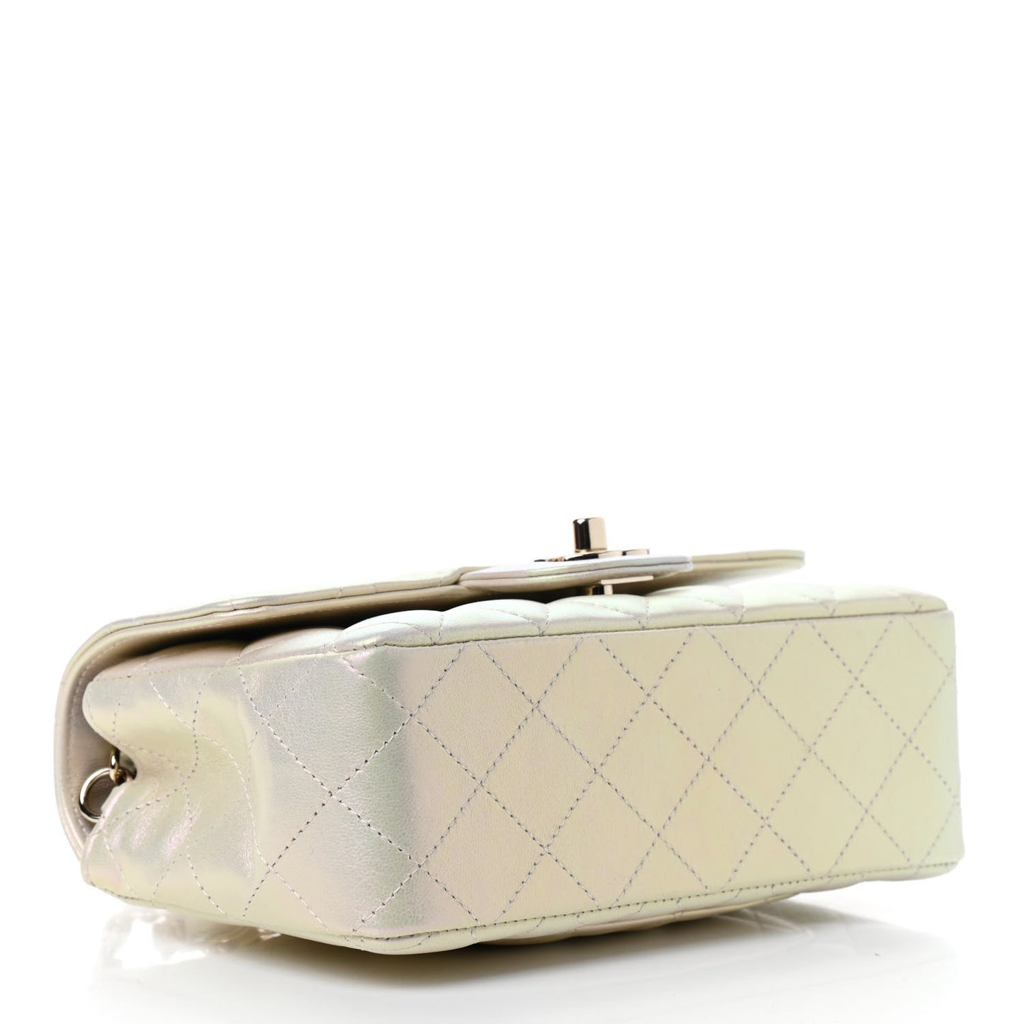 Iridescent Lambskin Quilted Mini Rectangular Flap Ivory