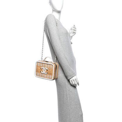 Chanel Raffia Calfskin CC Filigree Vanity Case White 2 of 10