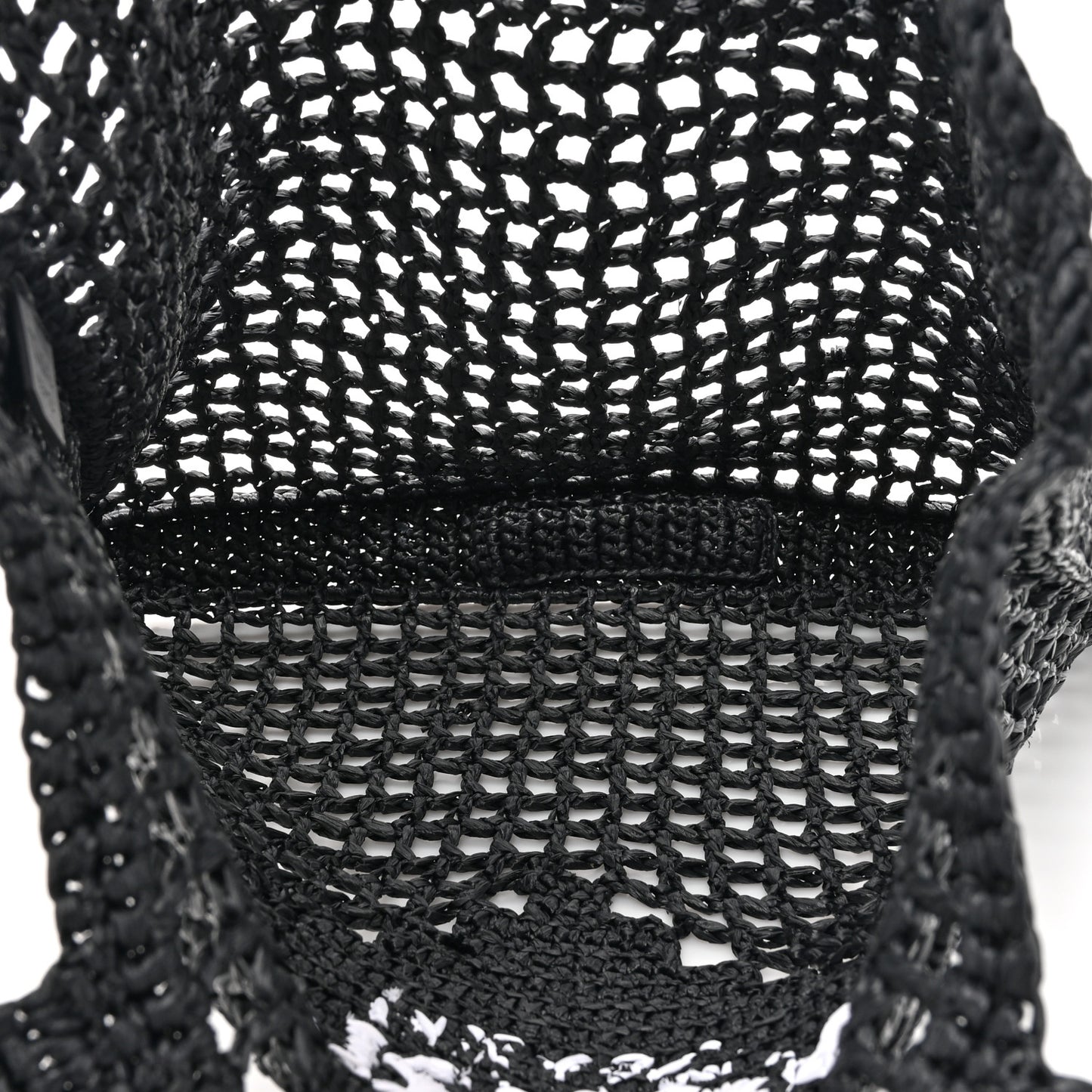 Yarn Raffia Effect Crochet Logo Embroidered Tote Bag Black