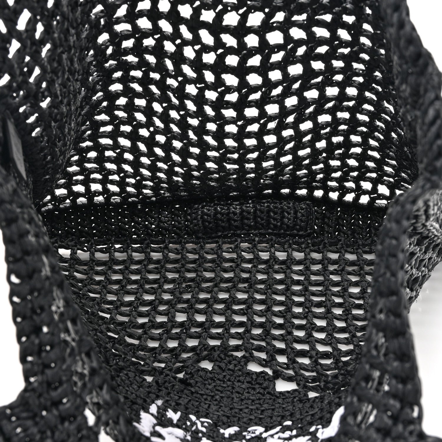 Prada Yarn Raffia Effect Crochet Logo Embroidered Tote Bag Black 5 of 9