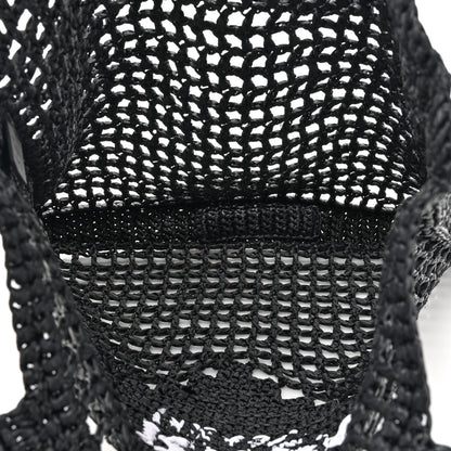 Prada Yarn Raffia Effect Crochet Logo Embroidered Tote Bag Black 5 of 9