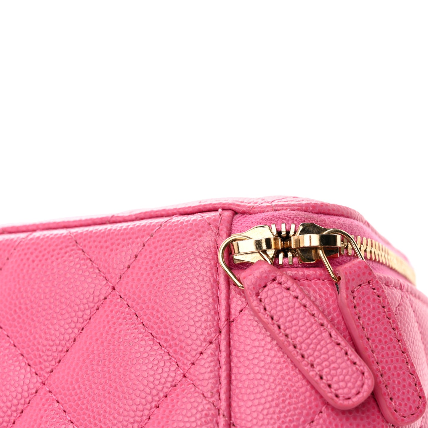 Caviar Quilted Small Vanity Case With Chain Pink