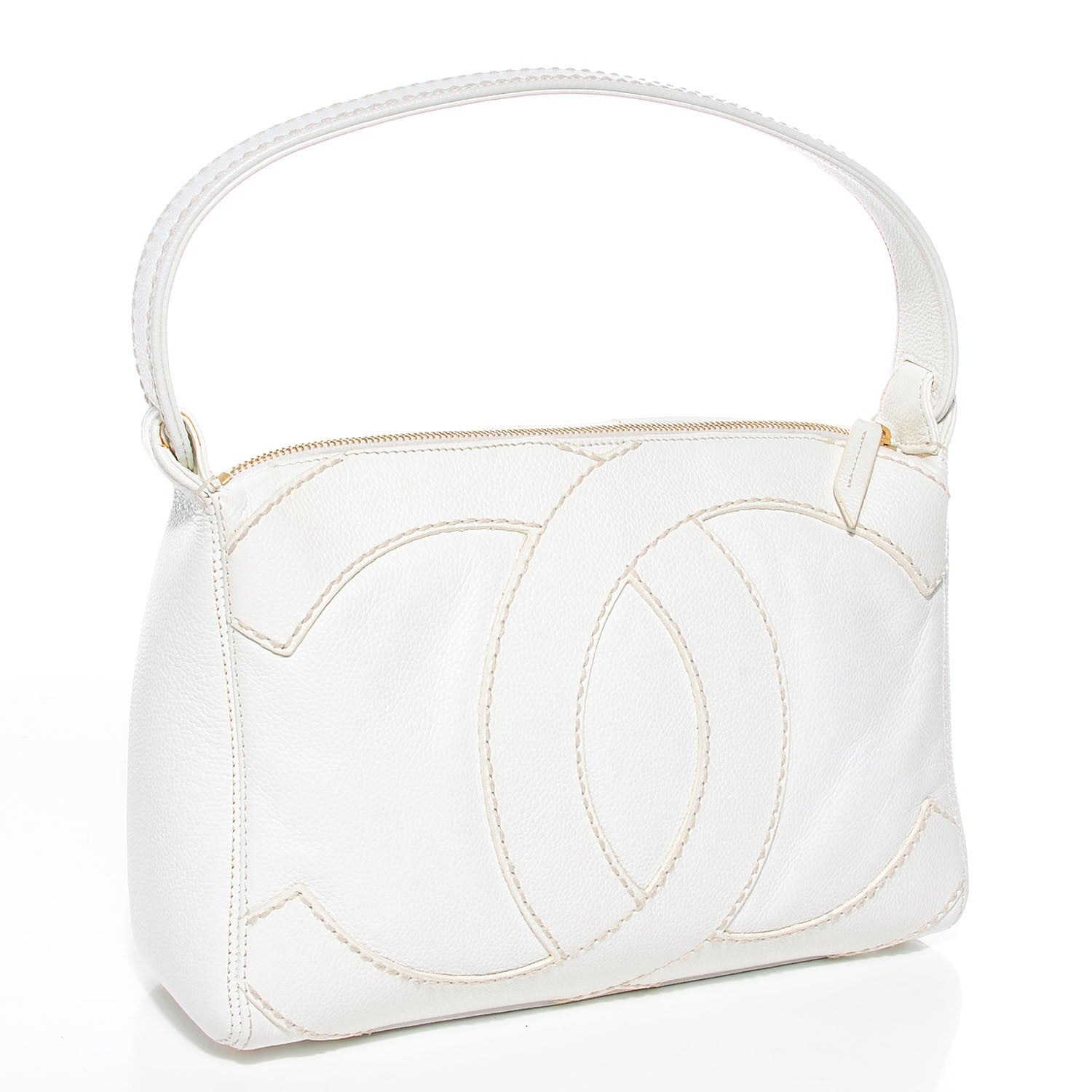 Chanel Caviar CC Stitched Hobo White 3 of 8