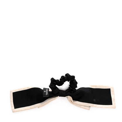 Chanel Silk Hair Tie Black Ivory 2 of 6