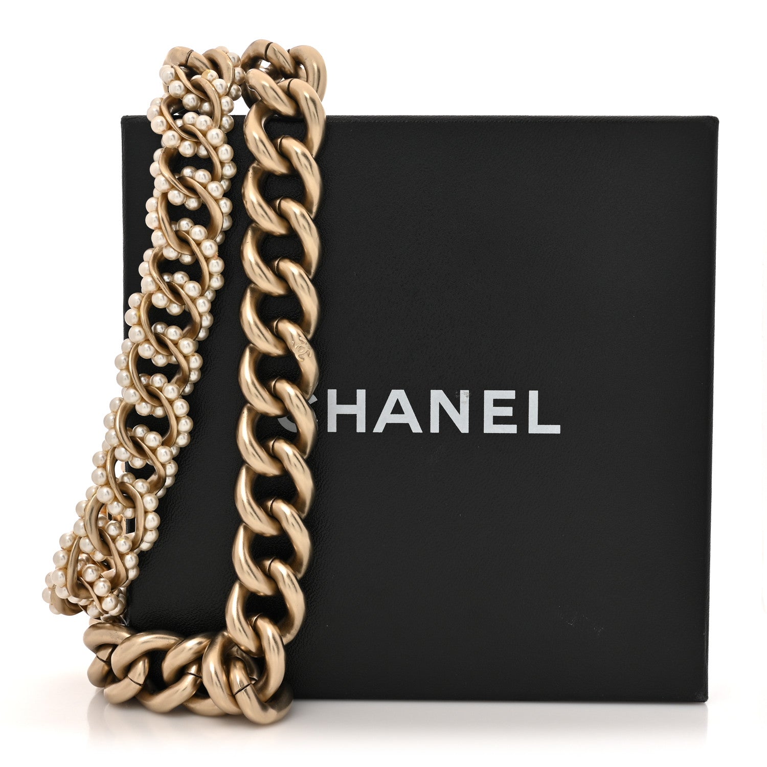 Chanel Chain Link Pearl Choker Necklace Gold 5 of 5