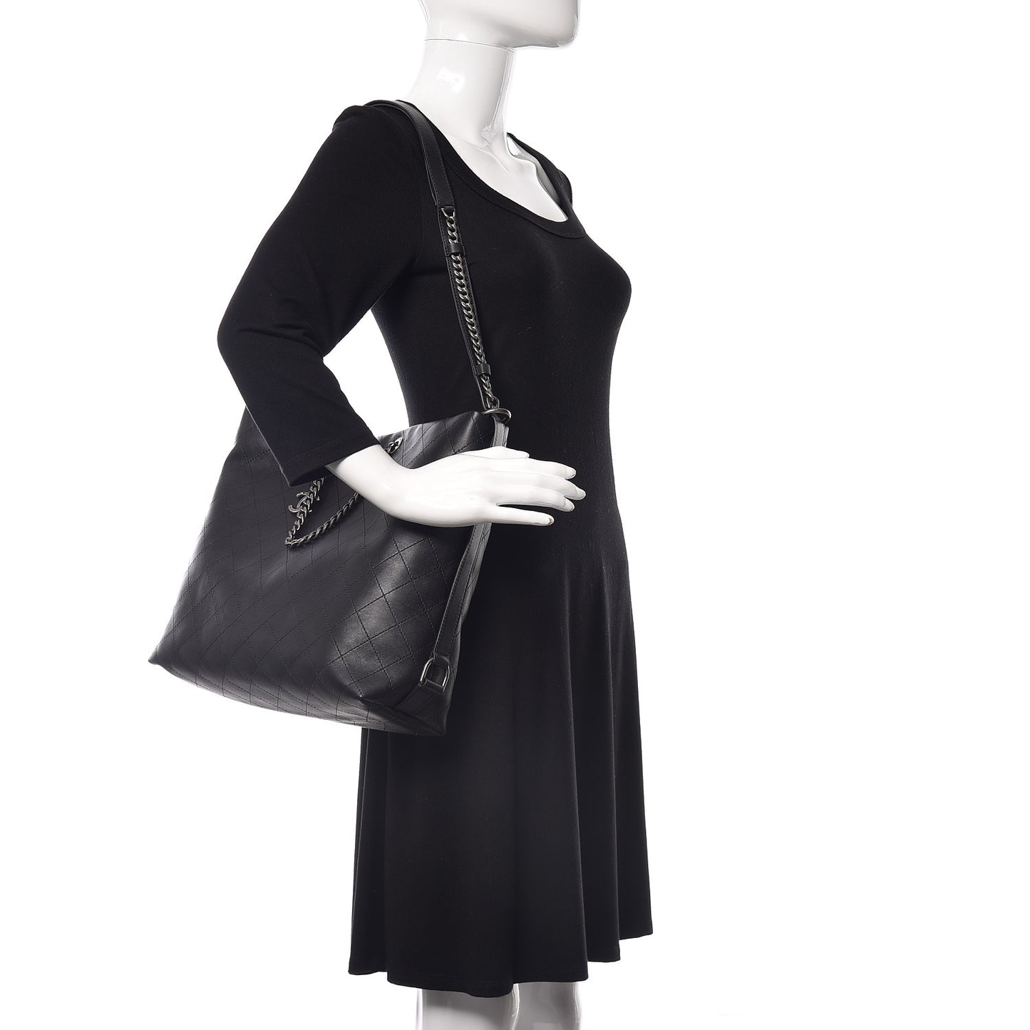Calfskin Stitched Large Hobo Black