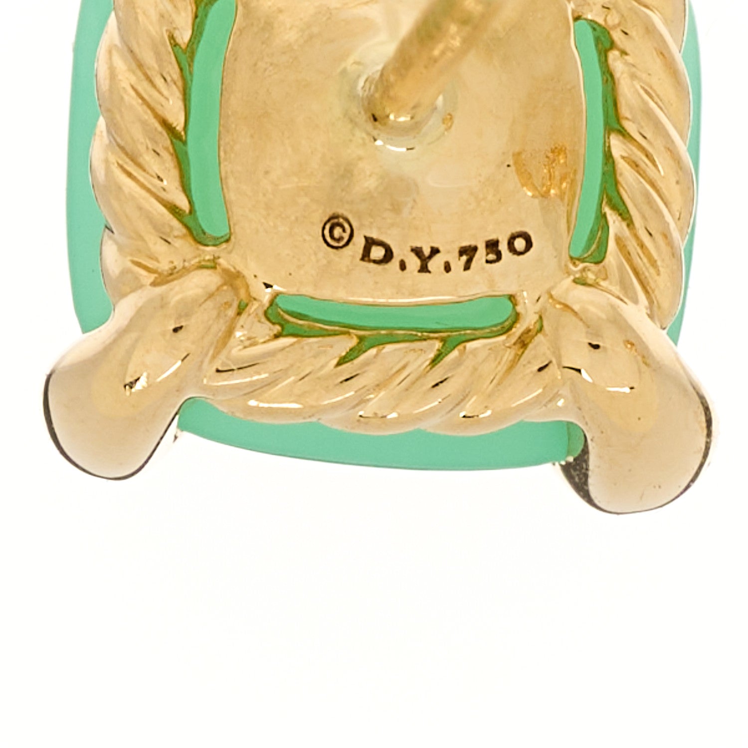 David Yurman 18K Yellow Gold Diamond Chrysoprase 8mm Chatelaine Earrings 4 of 5